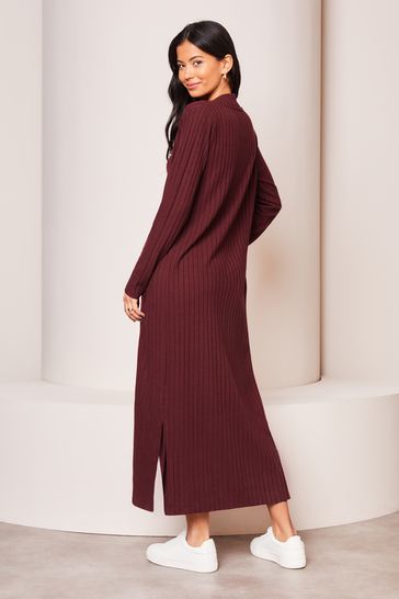 Lipsy Burgundy Red Red Long Sleeve Ribbed Cosy Longline Cardigan