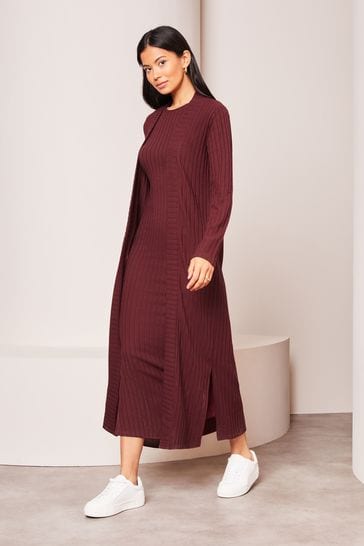 Lipsy Burgundy Red Petite Long Sleeve Ribbed Cosy Longline Cardigan