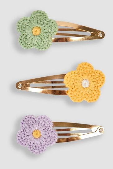 JoJo Maman Bébé Yellow 3-Pack Crochet Flower Clips