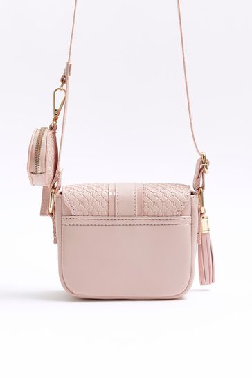 River Island Pink Girls Embossed Monogram Xbody Bag