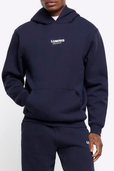 Buy River Island Blue Long Sleeve Luminis Spray Printed Hoodie from Next Denmark