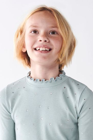 Buy River Island Girls Hot Fix Ribbed High Neck Top bei Next