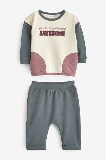 River Island Cream Baby Boys Colour Blocked Sweat Set