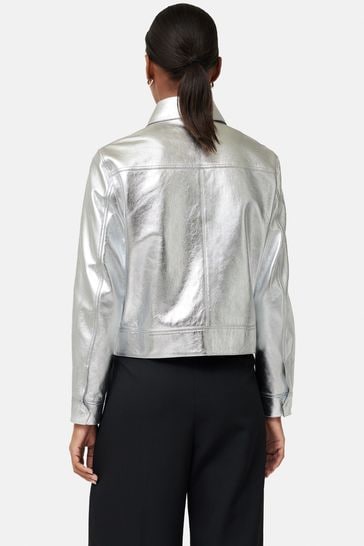 Buy Jigsaw Silver Zip Front Leather Biker Jacket from Next Ireland