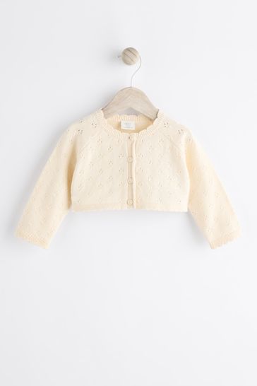 Cream Pointelle Baby Knitted Shrug Cardigan (0mths-2yrs)