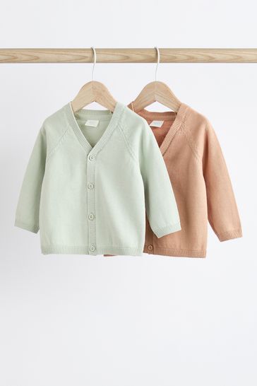 Rust Brown/Sage Green Baby Knitted Cardigans 2 Pack (0mths-2yrs)