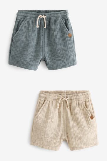 Blue/Ecru Soft Textured Cotton Shorts 2 Pack (3mths-7yrs)