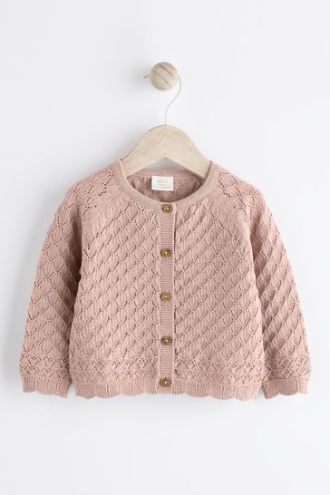Pink Baby Pointelle Knitted Cardigan (0mths-2yrs)
