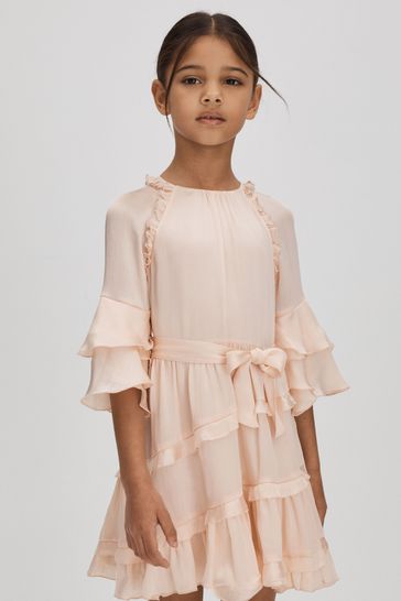 Reiss Pink Polly Junior Textured Satin Frilly Dress