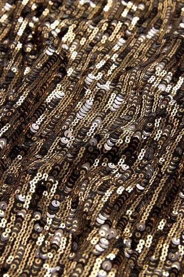 Gold Short Sleeve V Neck Sequin Top