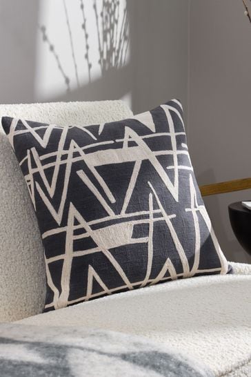 HÖEM Blue Vannes Embroidered Polyester Filled Cushion