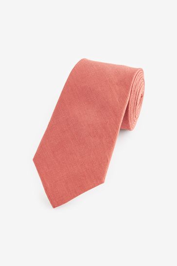 Coral Red Linen Tie