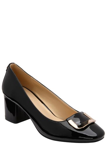 Lotus Black Block Heel Court Shoes