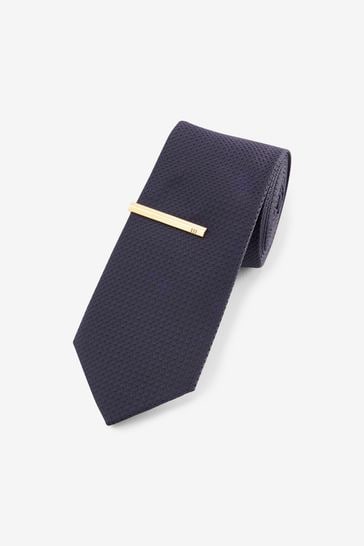 Purple Slim Textured Tie And Clip Set