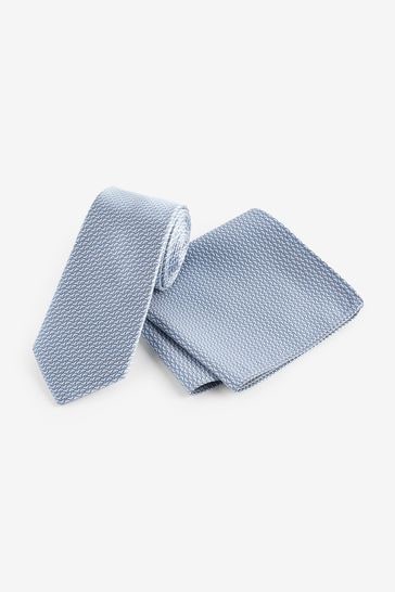 Light Blue Textured Silk Tie And Pocket Square Set