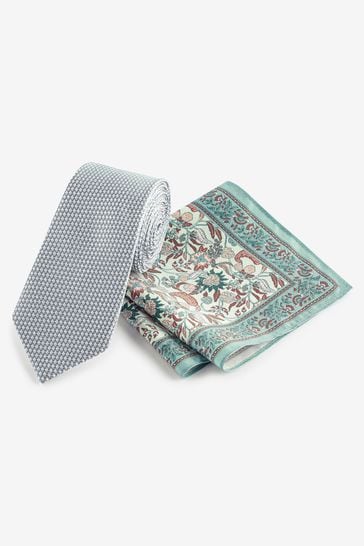 Sage Green Silk Tie And Pocket Square Set