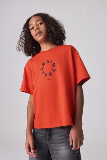 smALLSAINTS Red Tierra Oversized Crew Logo T-Shirt