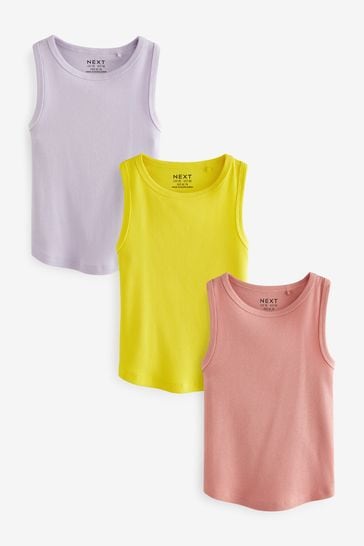 Pink/Purple/Yellow Boxy Rib Vests 3 Pack (3-16yrs)