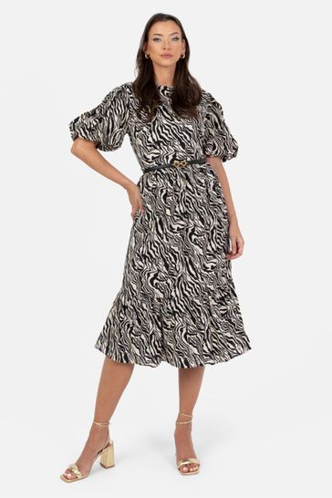 Lovedrobe Animal Print Puff Sleeve Midi Dress