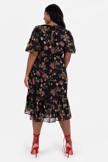 Black floral hot sale midi dress