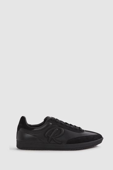 Reiss Black Alba Leather-Suede Low Trainers