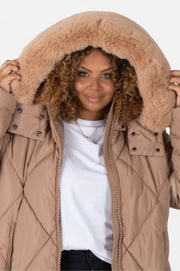 Buy Longline Padded Coat with Faux Fur Trim Removable Hood from Next Hungary