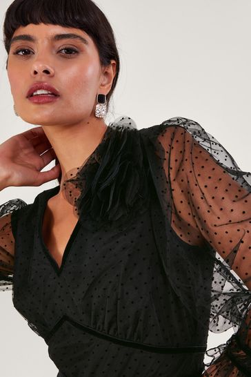 Monsoon Black Shayla Spot Tiered Dress