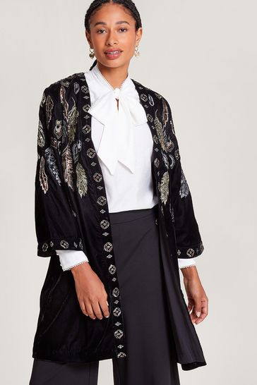 Monsoon Black Fenix Embroidered Kimono Coverups