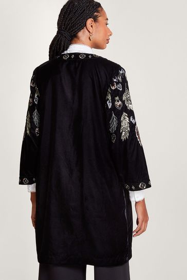 Monsoon Black Fenix Embroidered Kimono Coverups