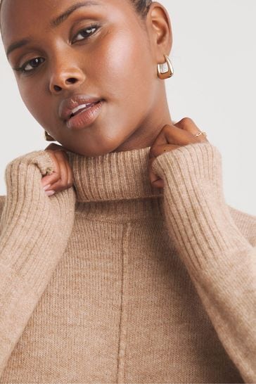 Buy Simply Be Mink Cream Roll Neck Longline Jumper from Next Kuwait