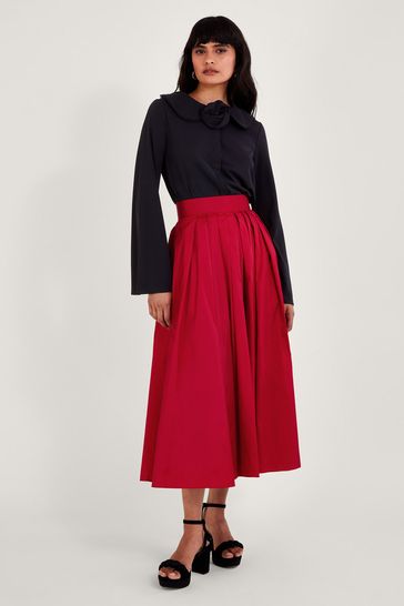 Monsoon Red Tully Taffeta Skirt