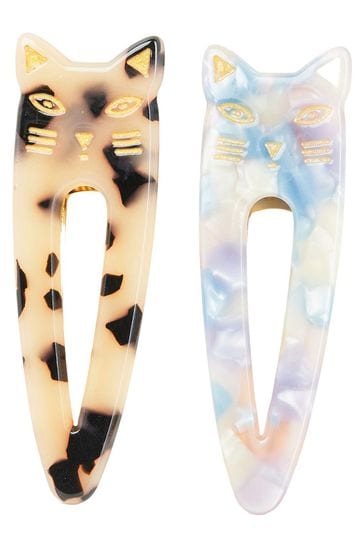 Oliver Bonas Natural Lexi Cat Marbled Resin Natural Hair Clips 2 Pack