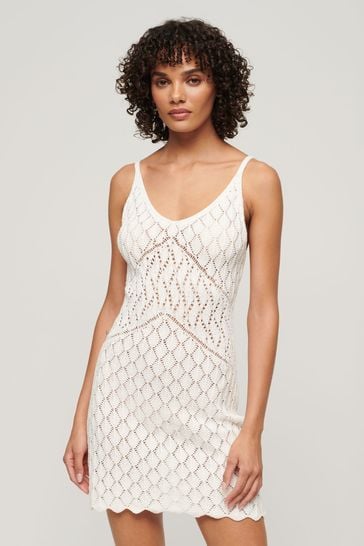 Superdry White Mini Crochet Cami Dress