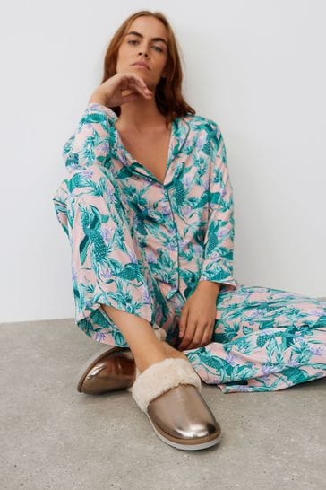 Oliver Bonas Peacock Pink Shirt & Trousers Pyjama Set