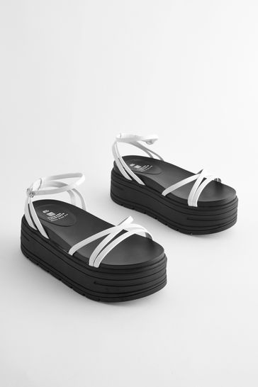White Extra Wide Fit Chunky Strappy Flatform Sandals