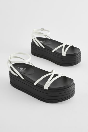 White Regular/Wide Fit Chunky Strappy Flatform Sandals