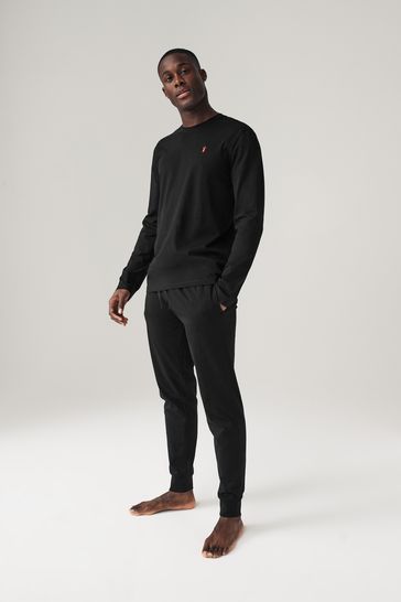 Buy Black Grey 100 Cotton Long Sleeve Cuffed Pyjamas 2 Pack from Next Denmark