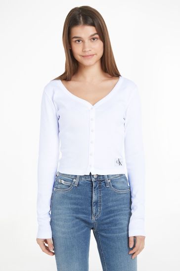 Calvin Klein White Woven Label Cardigan