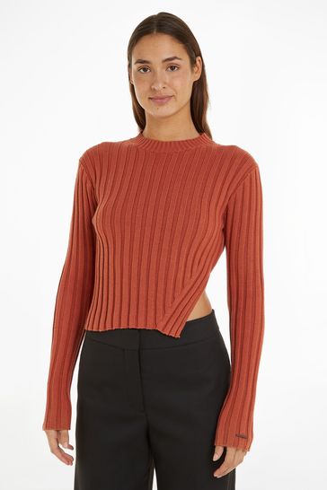 Calvin Klein Brown Cotton Blend Split Sweater