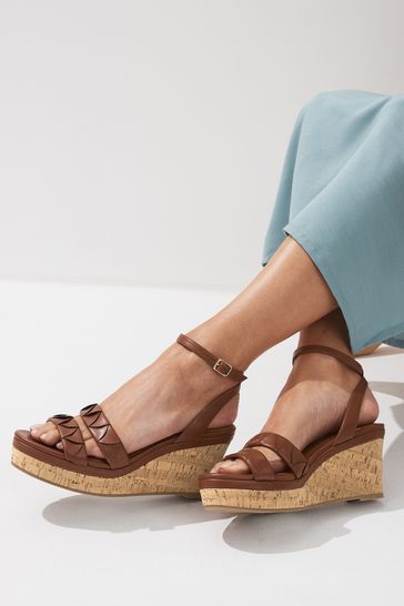 Tan Brown Regular Wide Fit Forever Comfort Double Strap Wedges