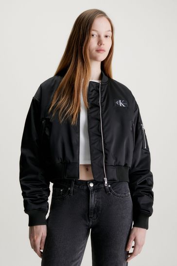 Calvin Klein Black Satin Bomber Jacket