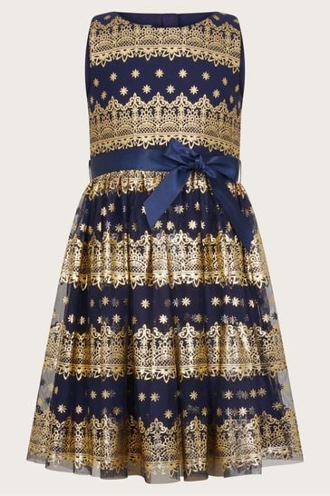 Monsoon Blue Flick Foil Print Scuba Dress