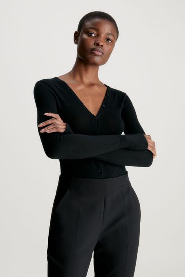 Calvin Klein Black Henley Bodysuit