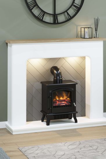 Be Modern White Sennen 54 Timber Inglenook Herringbone Electric Fireplace