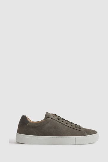 Reiss Grey Finley Nubuck Suede Lace-Up Trainers