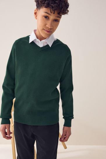 Green Knitted V-Neck School Jumper (3-16yrs)