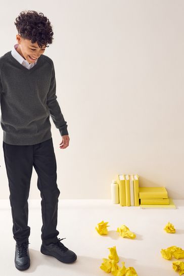 Black v neck knitted school jumper shop