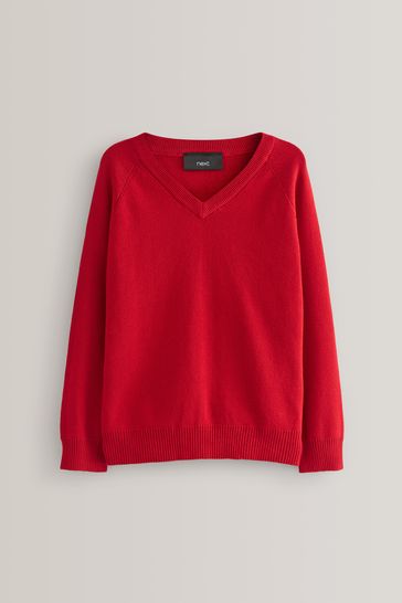 Red Knitted V Neck School Jumper 3 16yrs