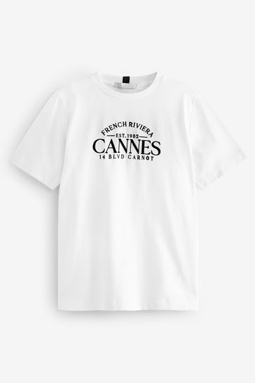 Next White Graphic Heavyweight Short Sleeve Crew Neck T-Shirt