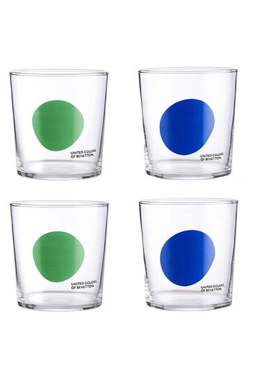 Benetton Set of 4 Blue/Green Water Tumblers Set of 4 Tall Tumbler Glasses